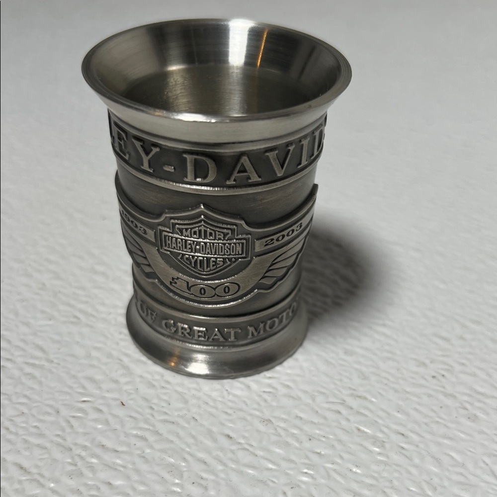2002 Harley Davidson Pewter Shot Glass 100th Anniversary Edition Numbered